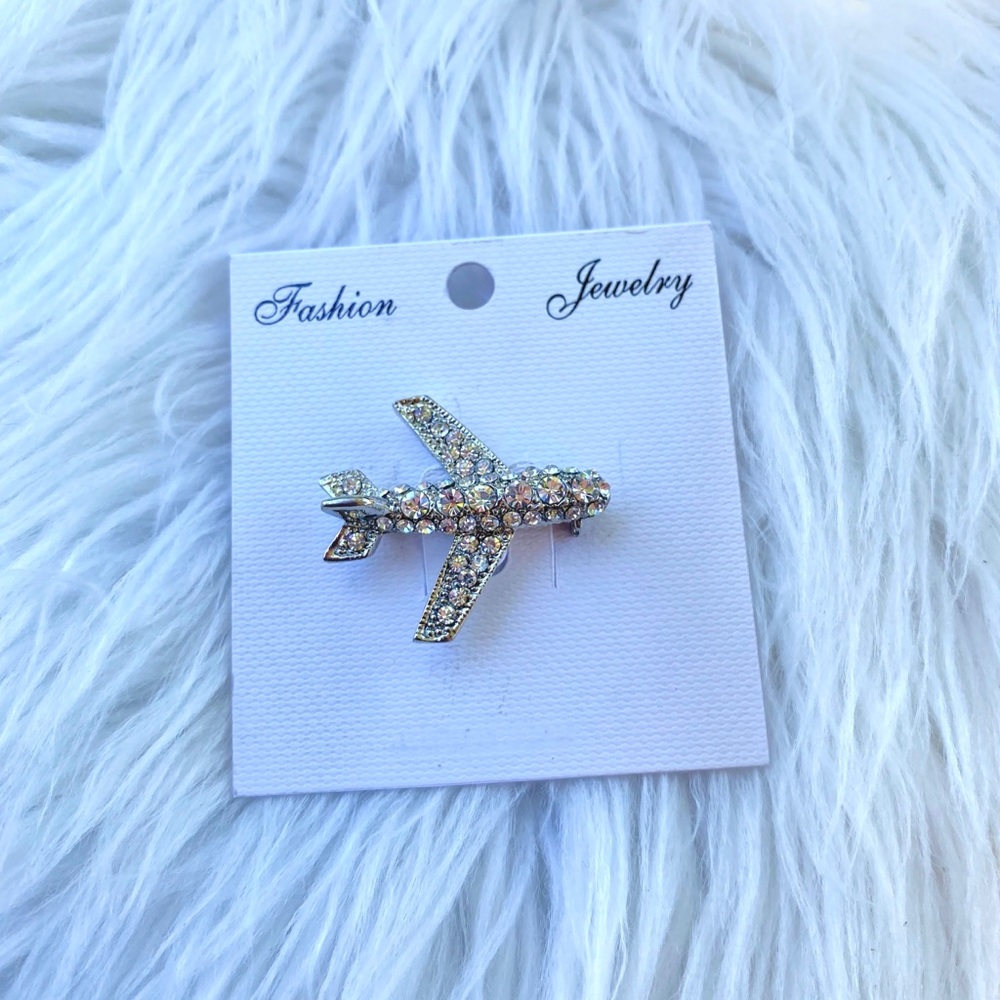 Rhinestone Encrusted Airplane Pin